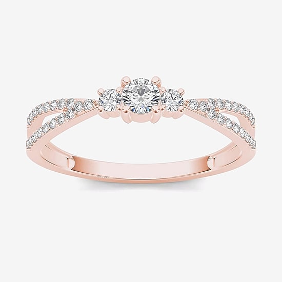 1/4 CT.T.W. Natural Diamond 10K Rose Gold 3-Stone Engagement Ring