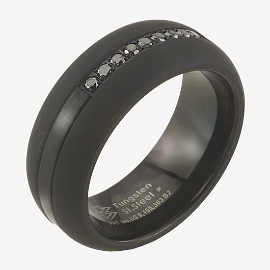 Mens 9M 1/5 CT. Natural Black Diamond Tungsten Wedding Band