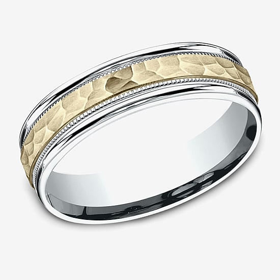 Hammered Mens 6MM 10K Gold Wedding Band