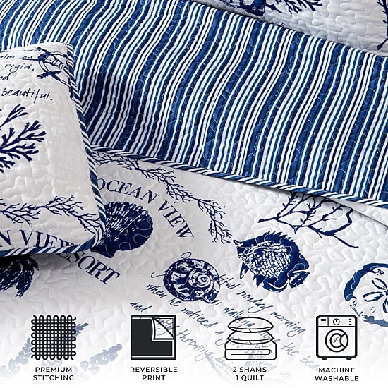 Linery Nautical Pattern REVERSIBLE Quilt Set