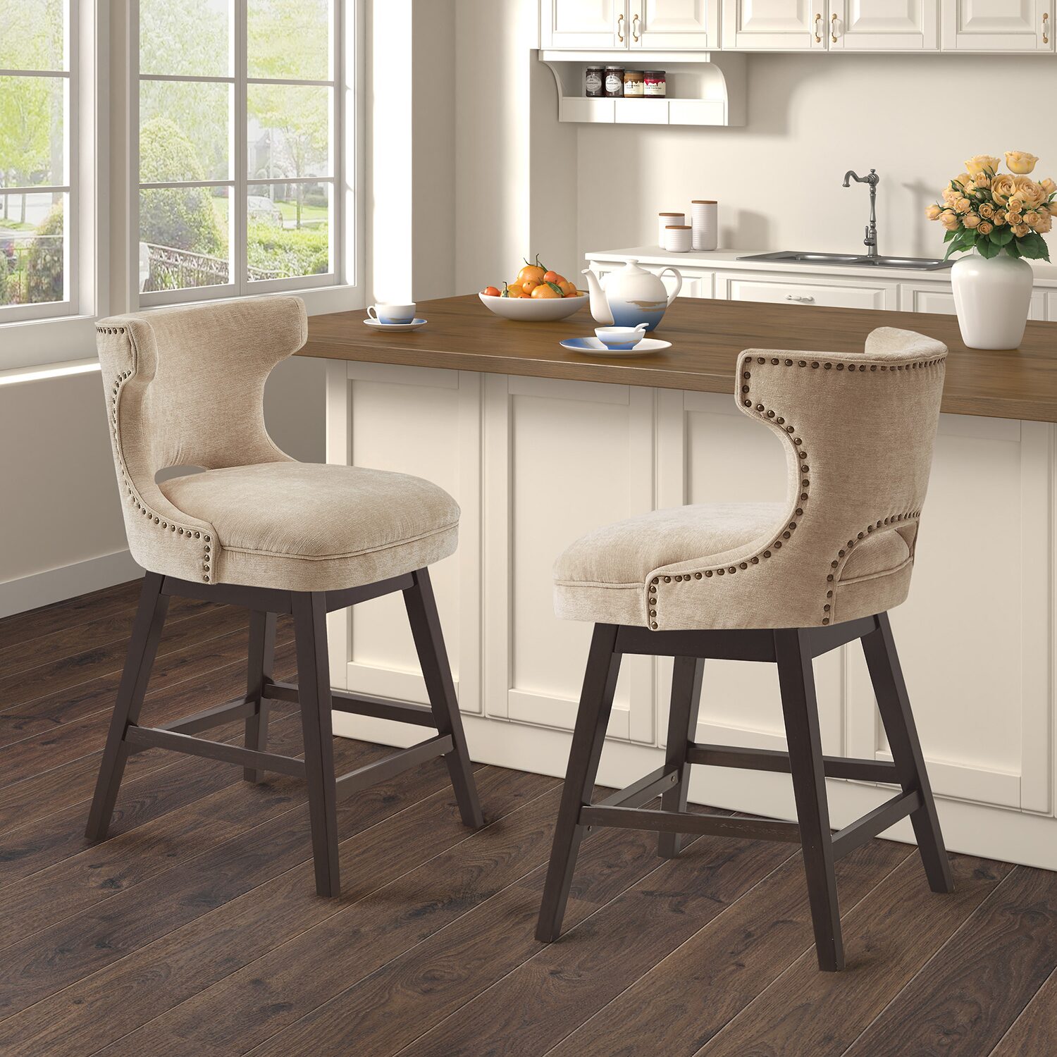 Madison Park Janet Counter Height Upholstered Swivel Bar Stool