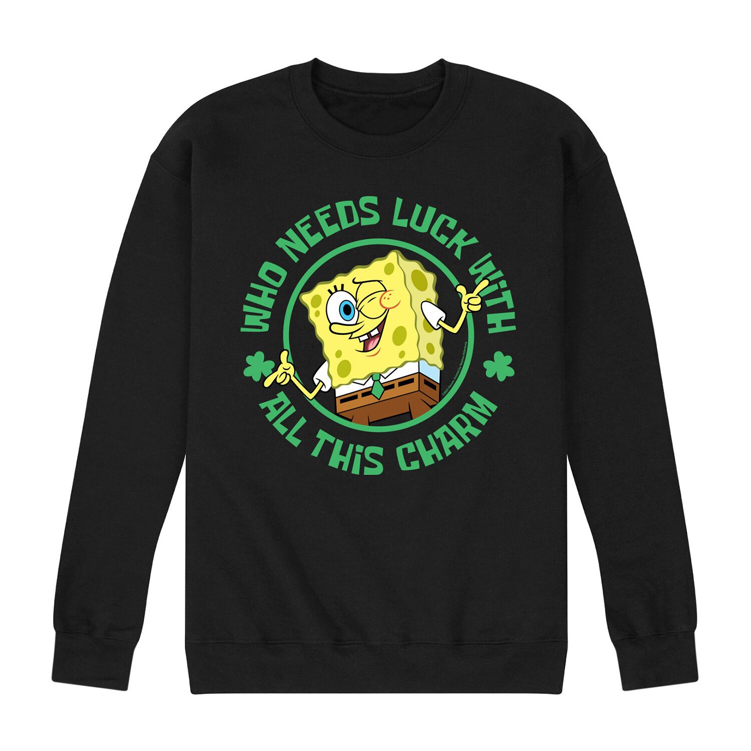 Mens Long Sleeve St. Patrick's Day Spongebob Graphic T-Shirt