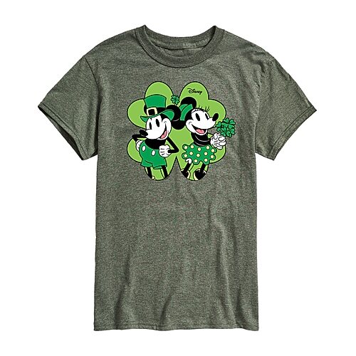 Mens Short Sleeve St. Patrick's Day Mickey Mouse Graphic T-Shirt, Medium, Green