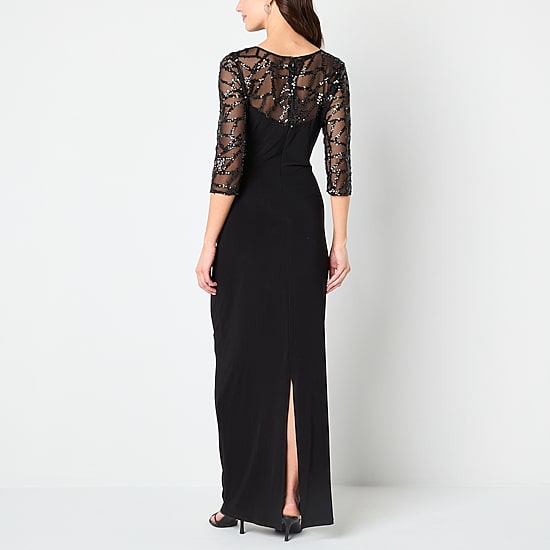 Brianna Milay Womens Round Neck 3/4 Sleeve Fitted Sequin Evening Gown