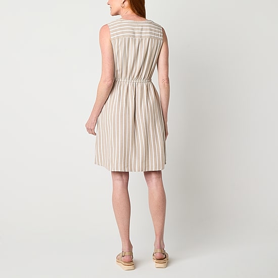 St. John's Bay Womens Split Crew Neck Sleeveless Shift Dress