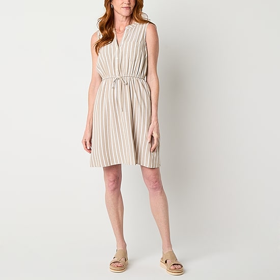 St. John's Bay Womens Split Crew Neck Sleeveless Shift Dress