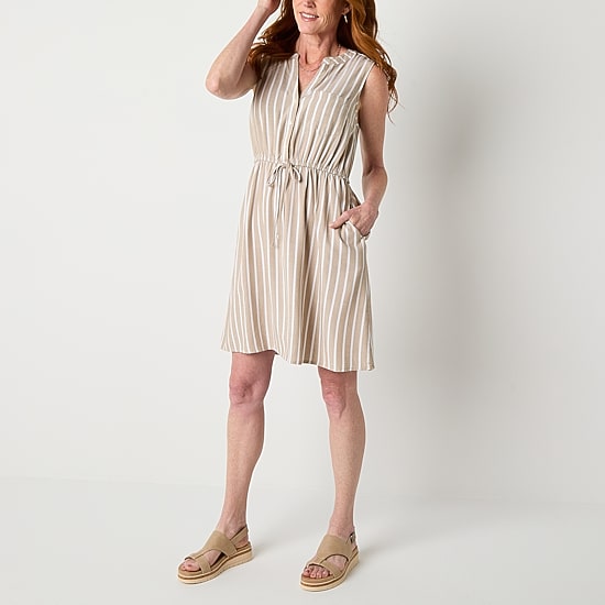 St. John's Bay Womens Split Crew Neck Sleeveless Shift Dress