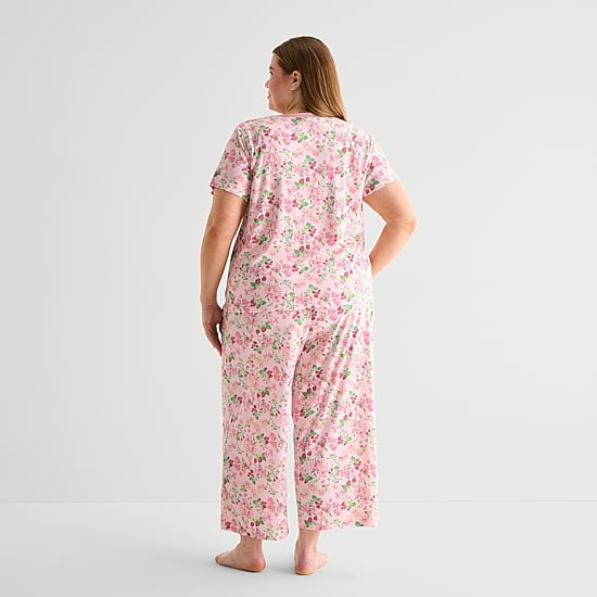 Adonna Womens Short Sleeve 2-pc. Plus Pajama Set