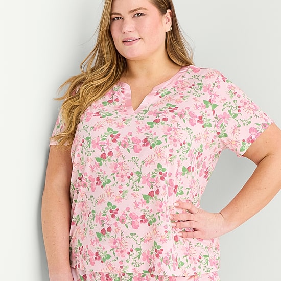 Adonna Womens Short Sleeve 2-pc. Plus Pajama Set