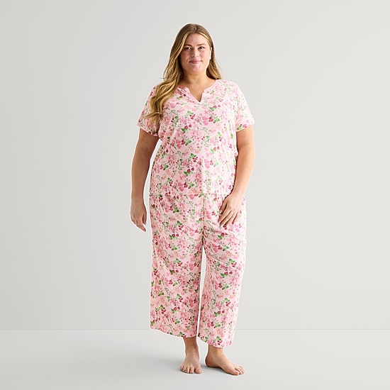 Adonna Womens Short Sleeve 2-pc. Plus Pajama Set