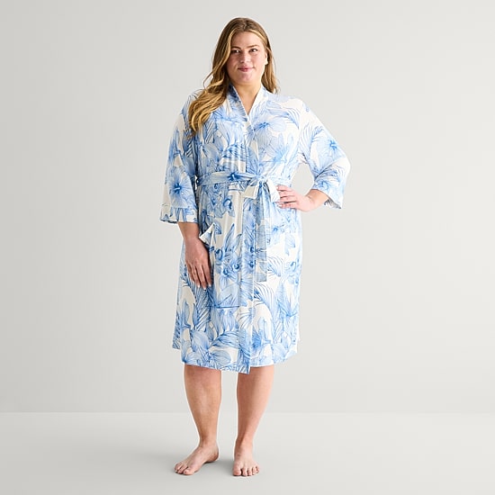 Liz Claiborne Womens Plus Long Sleeve Long Length Robe