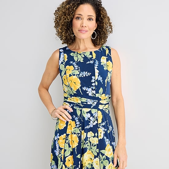 Perceptions Womens Midi Split Tie Neck Sleeveless Floral Fit + Flare ...