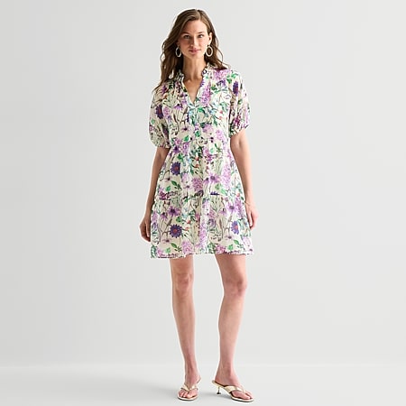 st john's bay short sleeve shift dress St. John's Bay Womens V Neck Short Sleeve Plaid Shift Dress