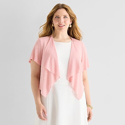 Perceptions Womens Short Sleeve Shrug Plus, 2x, Pink