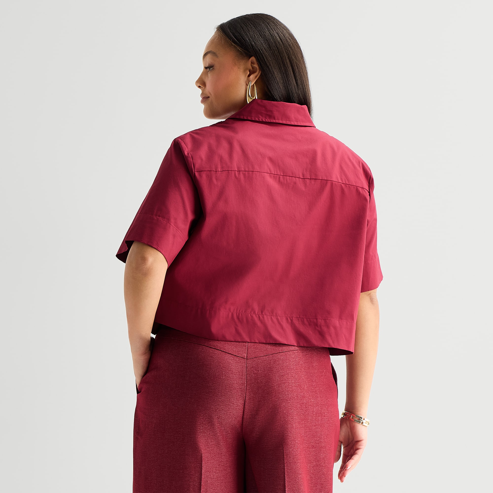 Worthington Womens Short Sleeve Embroidered Button-Down Shirt