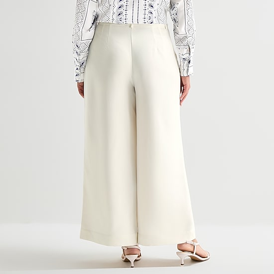 Worthington Womens Plus Wide Leg High Rise Pleated Pant