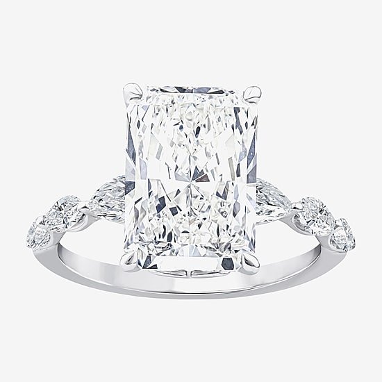 Grown Gorgeous (F / Vs2) Womens 5 1/8 Ct. T.W. Lab Grown White Diamond Platinum Rectangular Side Stone Engagement Ring