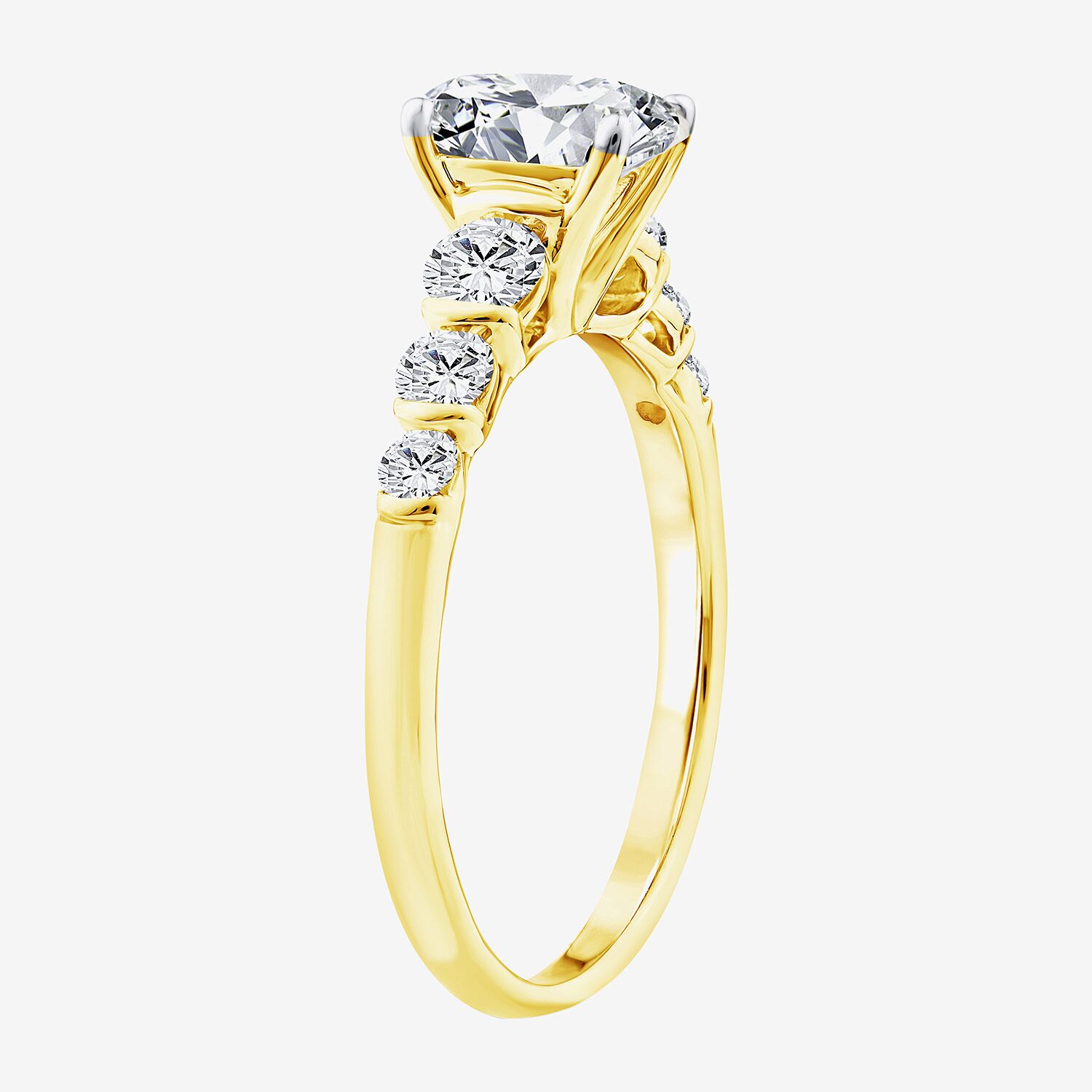 F / Vs2) Womens /2 CT. T.W. Lab Grown White Diamond 10K Gold Oval Side Stone Engagement Ring