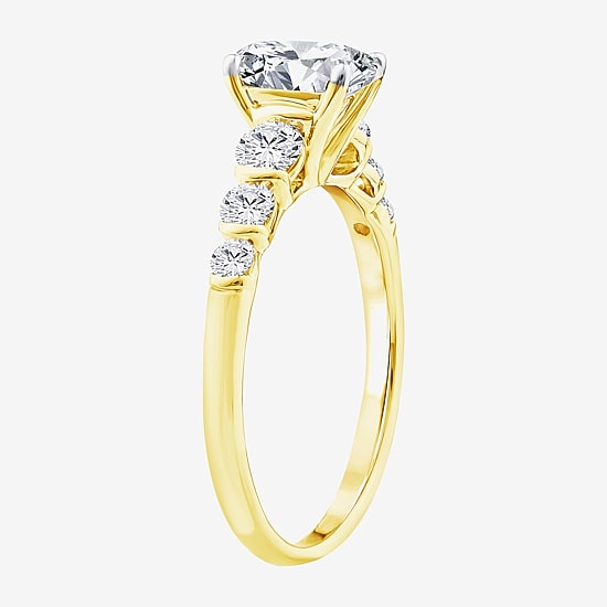 (F / Vs2) Womens 1 1/2 CT. T.W. Lab Grown White Diamond 10K Gold Oval Side Stone Engagement Ring