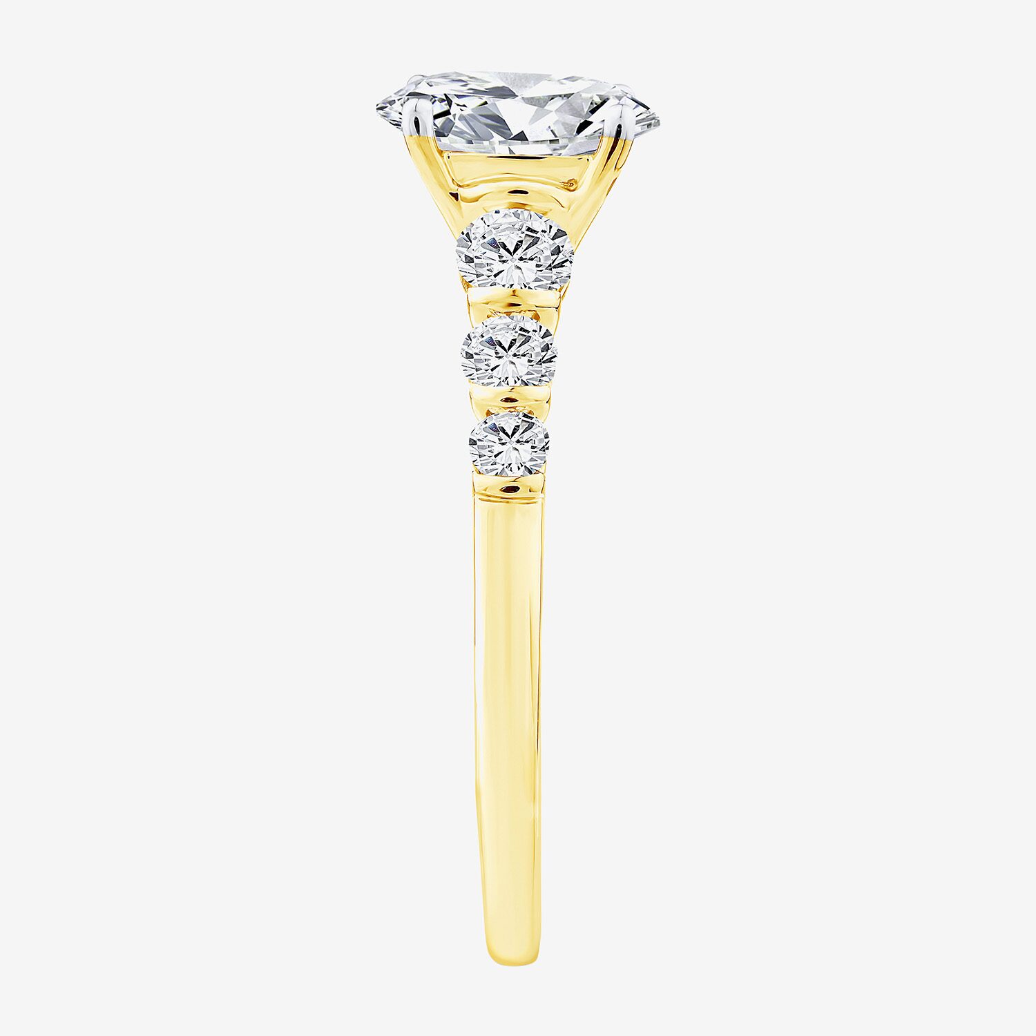 F / Vs2) Womens /2 CT. T.W. Lab Grown White Diamond 10K Gold Oval Side Stone Engagement Ring