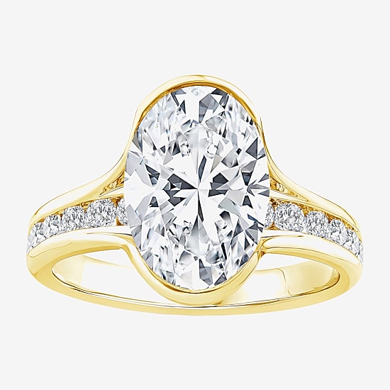 Grown Gorgeous (F / Vs2) Womens 3 7/8 Ct. T.W. Lab Grown White Diamond 14K Gold Oval Side Stone Engagement Ring