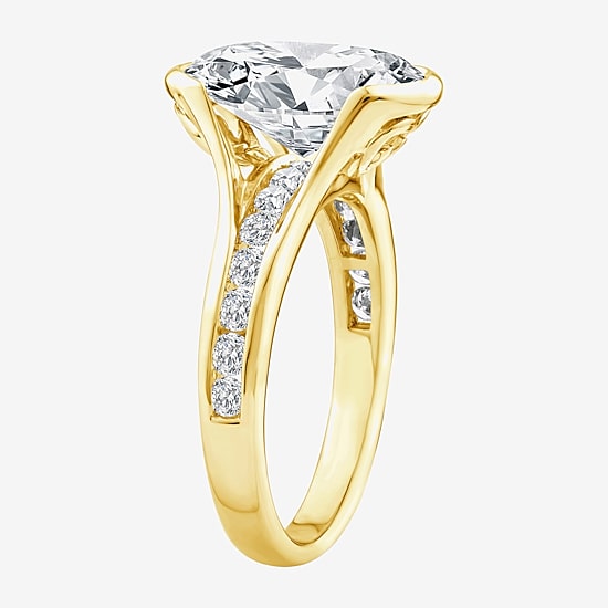 Grown Gorgeous (F / Vs2) Womens 3 7/8 Ct. T.W. Lab Grown White Diamond 14K Gold Oval Side Stone Engagement Ring