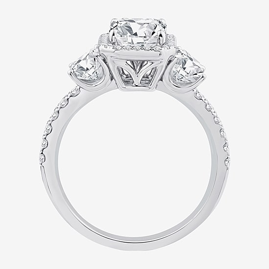Signature By Modern Bride (F / Vs2) Womens 3 1/2 CT. T.W Lab Grown White Diamond 14K Gold Rectangular Side Stone 3-Stone Engagement Ring