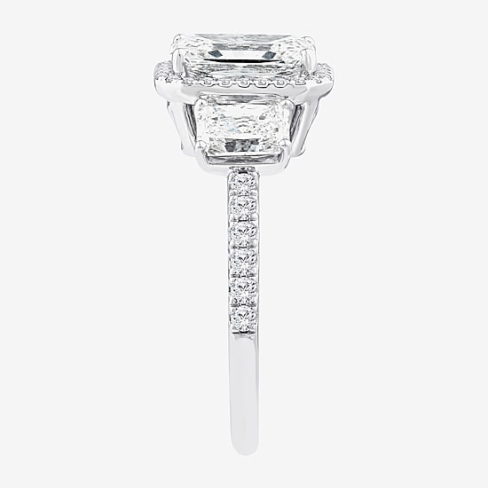 Signature By Modern Bride (F / Vs2) Womens 3 1/2 CT. T.W Lab Grown White Diamond 14K Gold Rectangular Side Stone 3-Stone Engagement Ring