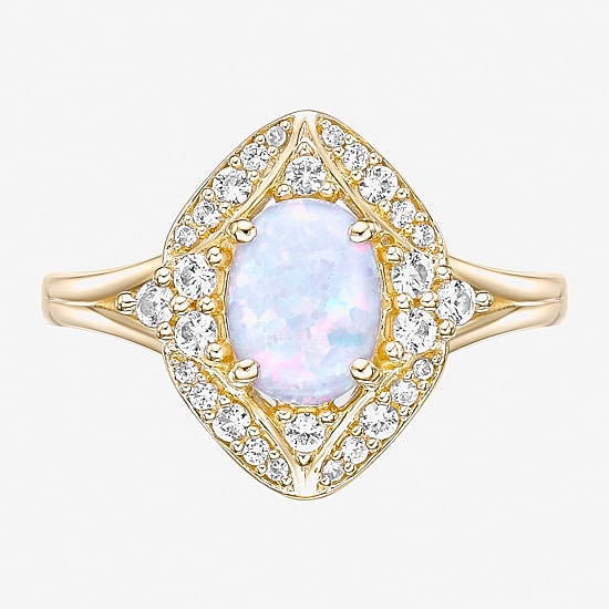 Womens Lab Created White Opal 18K Gold Over Silver Cocktail Ring