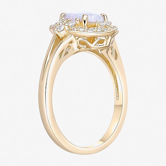 Womens Lab Created White Opal 18K Gold Over Silver Cocktail Ring