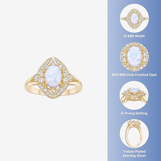 Womens Lab Created White Opal 18K Gold Over Silver Cocktail Ring