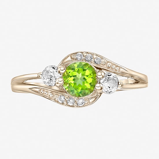 Womens Genuine Green Peridot 18K Gold Over Silver Cocktail Ring