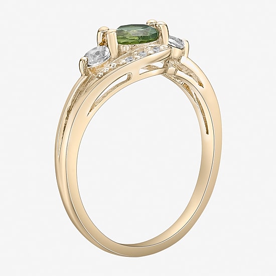 Womens Genuine Green Peridot 18K Gold Over Silver Cocktail Ring