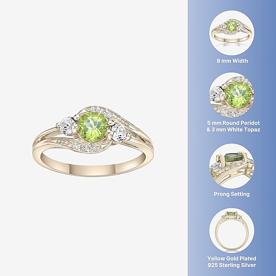 Womens Genuine Green Peridot 18K Gold Over Silver Cocktail Ring