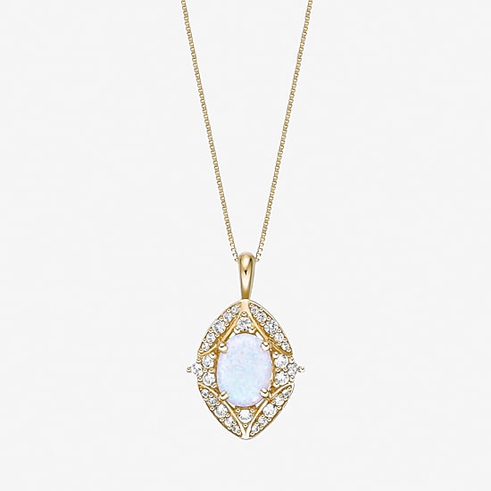 Womens Lab Created White Opal 18K Gold Over Silver Oval 18 Inch Pendant Necklace