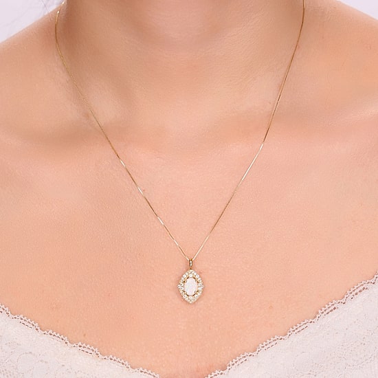 Womens Lab Created White Opal 18K Gold Over Silver Oval 18 Inch Pendant Necklace