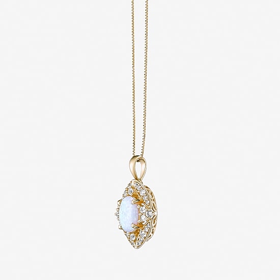 Womens Lab Created White Opal 18K Gold Over Silver Oval 18 Inch Pendant Necklace