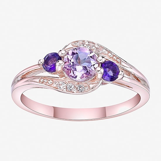 Womens Genuine Purple Amethyst 18K Gold Over Silver Cocktail Ring