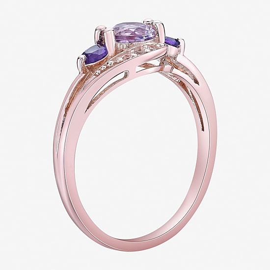 Womens Genuine Purple Amethyst 18K Gold Over Silver Cocktail Ring