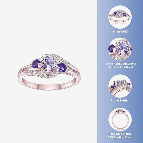 Womens Genuine Purple Amethyst 18K Gold Over Silver Cocktail Ring