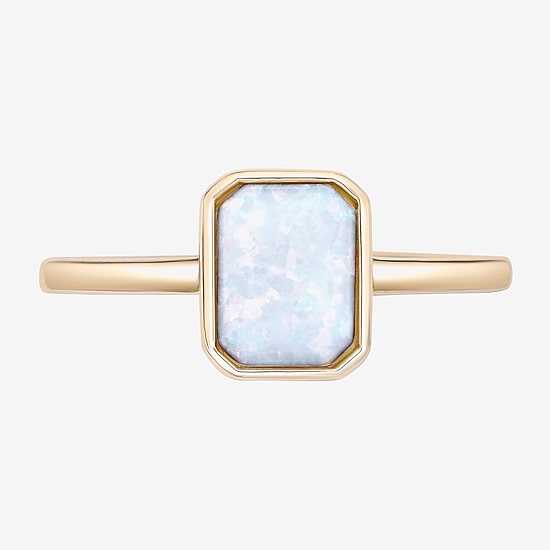 Womens Lab Created White Opal 18K Gold Over Silver Cocktail Ring
