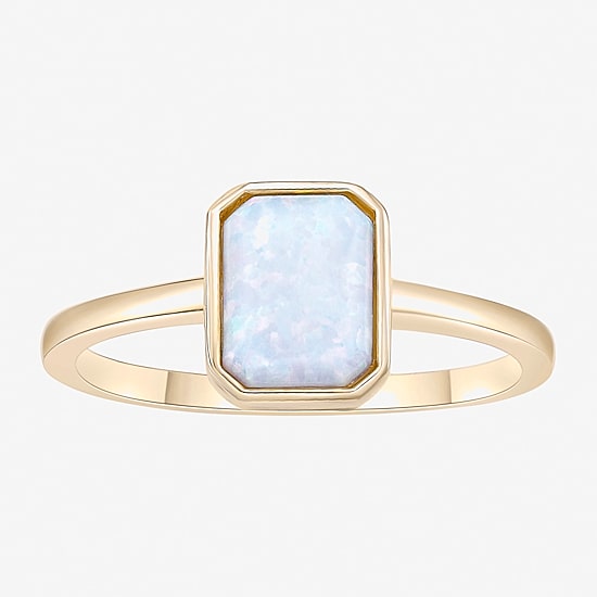 Womens Lab Created White Opal 18K Gold Over Silver Cocktail Ring