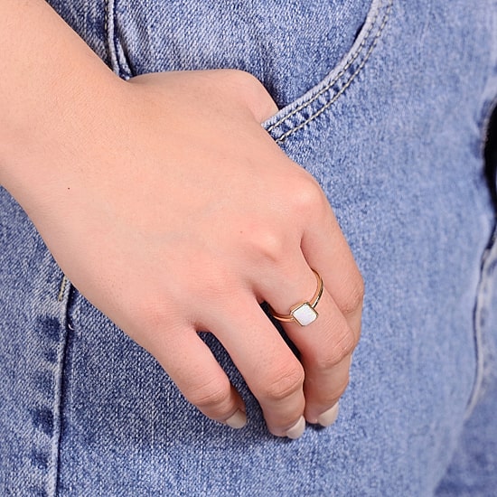 Womens Lab Created White Opal 18K Gold Over Silver Cocktail Ring