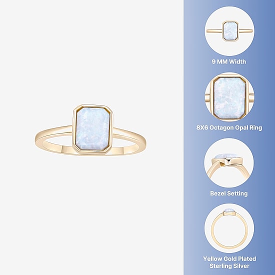 Womens Lab Created White Opal 18K Gold Over Silver Cocktail Ring