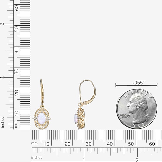 Womens Lab Created White Opal 18K Gold Over Silver Oval Drop Earrings