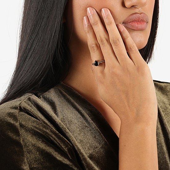 Womens Genuine Black Onyx 18K Gold Over Silver Cocktail Ring