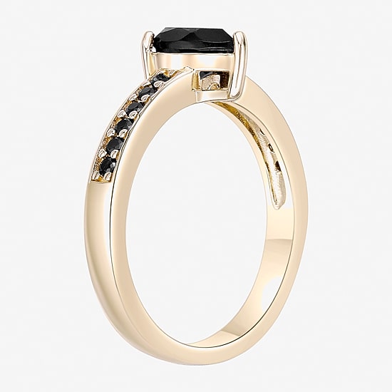 Womens Genuine Black Onyx 18K Gold Over Silver Cocktail Ring
