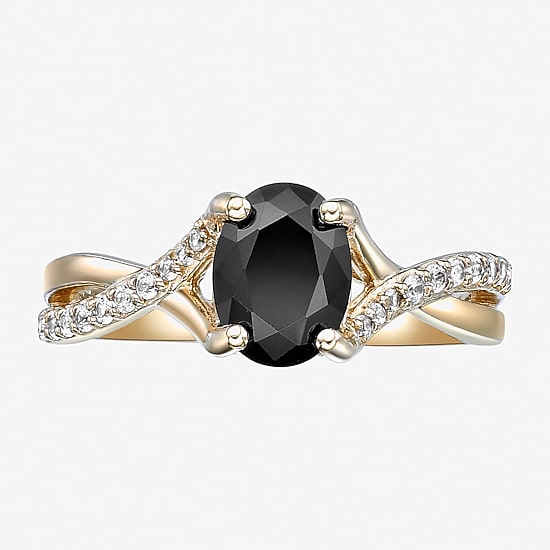 Womens Genuine Black Onyx 18K Gold Over Silver Cocktail Ring