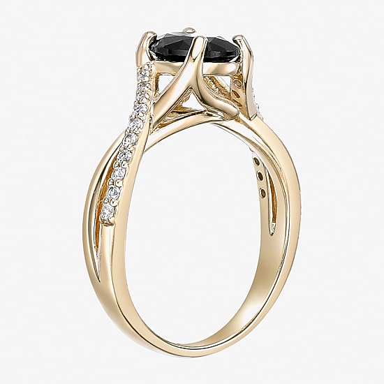 Womens Genuine Black Onyx 18K Gold Over Silver Cocktail Ring