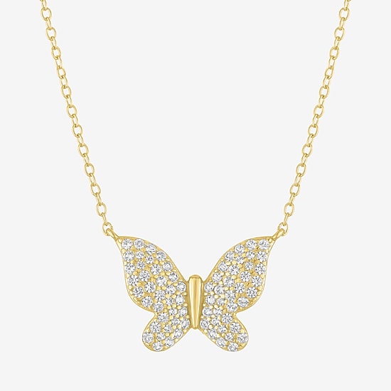 Yes, Please! Womens Lab Created White Sapphire Sterling Silver Butterfly 16 Inch Pendant Necklace